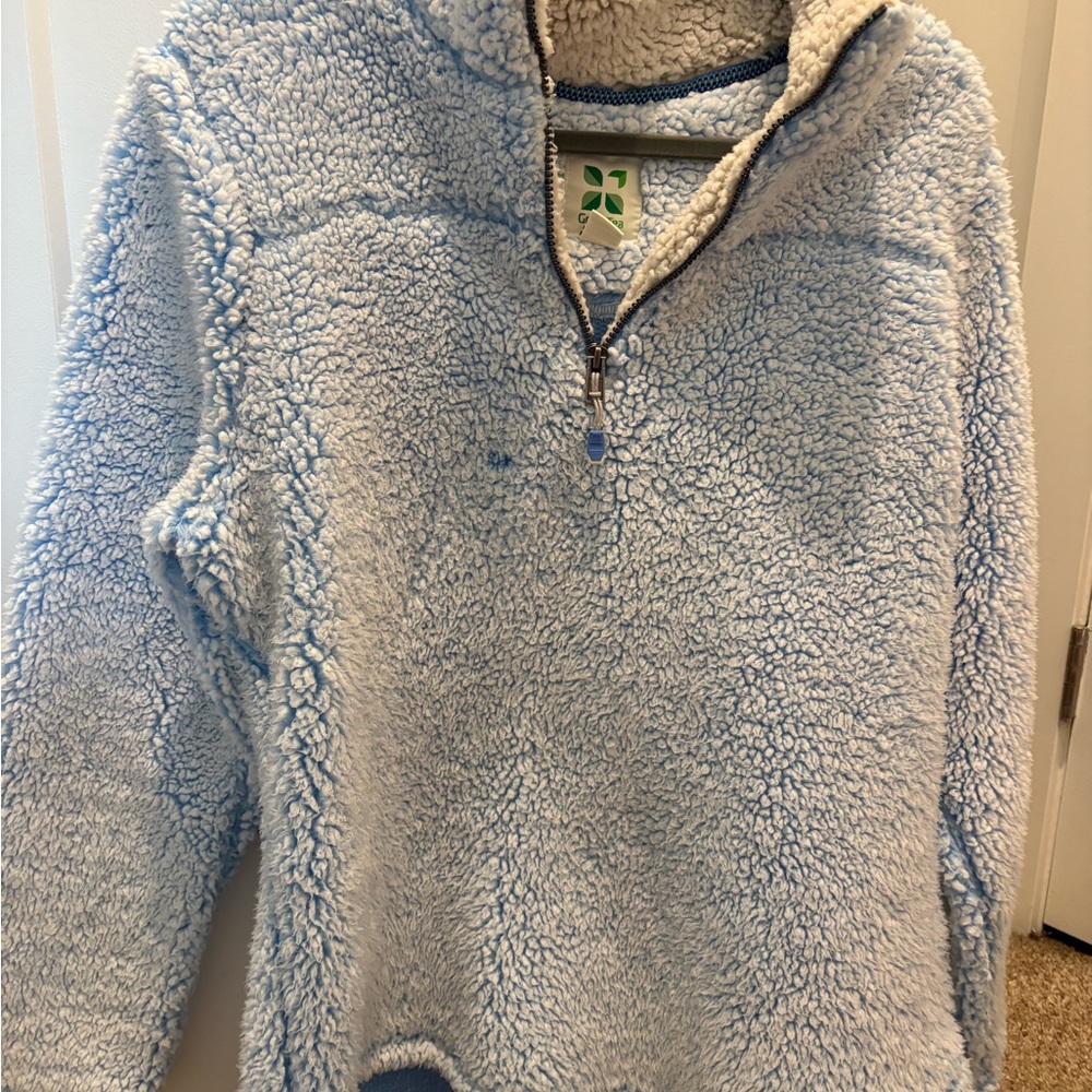 Women’s Light Blue Sherpa Half-Zip Pullover Sweater